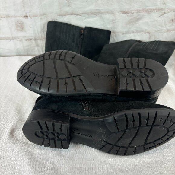 Clarks Women's 8 M Black Suede Plaza Steer Buckle Tall Riding Zip Boots - Picture 14 of 14